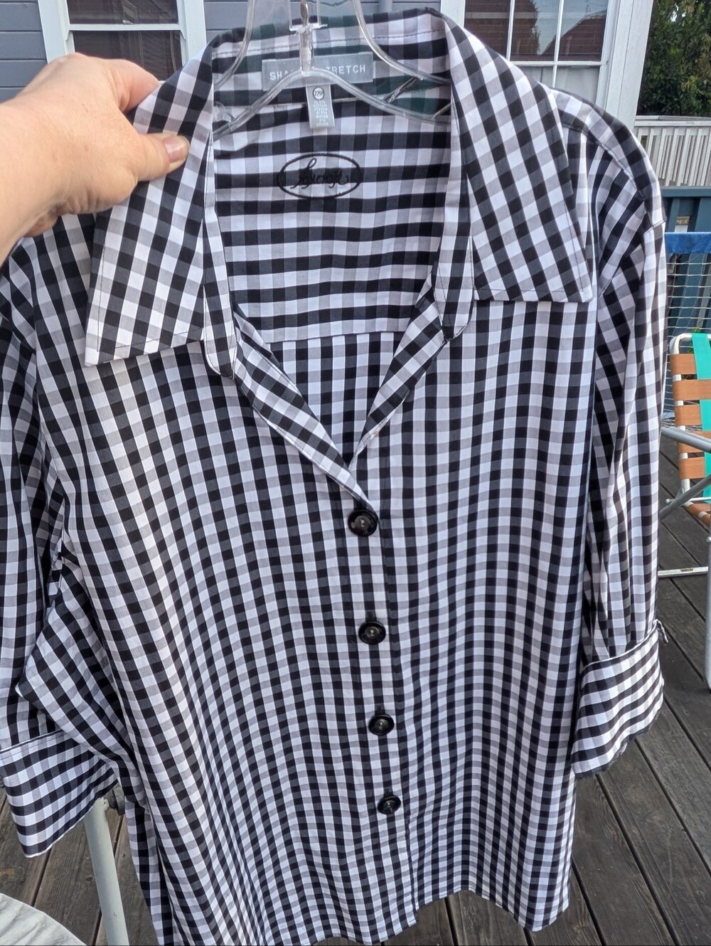 Foxcroft NWOT Black White Gingham Shaped Stretch Button Down Shirt Plus Size 22W